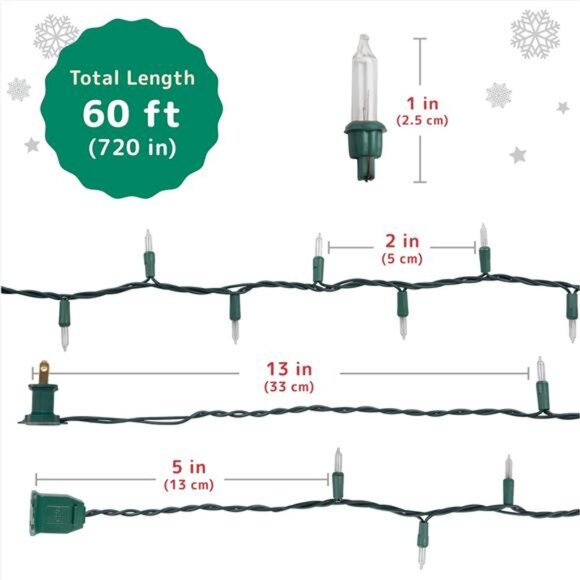 300 Count Clear Christmas Tree Lights with Green Wire - 60...